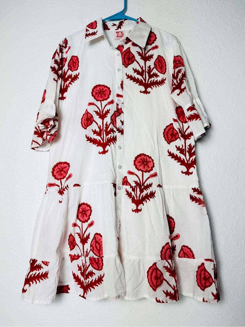 Victoria Dunn Dress Size Medium Cotton Lined Button Up White Pink Floral